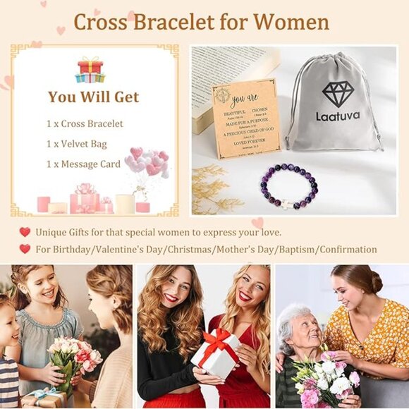 Handcrafted Women Cross Bracelet, Inspirational Religious Special Keepsake - Picture 6 of 6